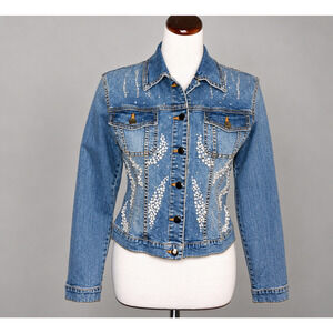 Lew Magram M Rhinestone Embellished Denim Jacket Western Y2K Vintage